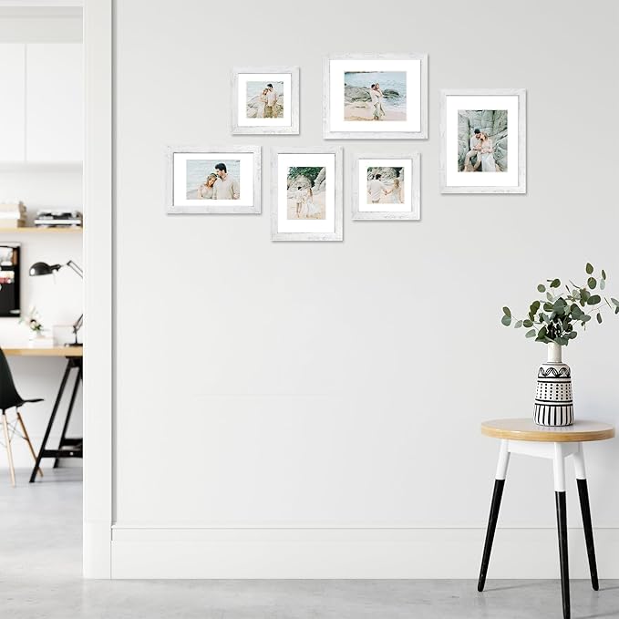 iRahmen 11x14 Picture Frame Set of 2 with Plexiglass, Distressed White Poster Frame Display 8x10 Pictures with Mat or 11 x 14 Without Mat, Wood Photo Frame for Horizontal or Vertical Wall Mount