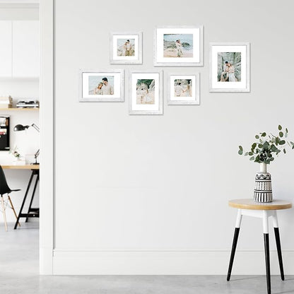 iRahmen 11x14 Picture Frame Set of 2 with Plexiglass, Distressed White Poster Frame Display 8x10 Pictures with Mat or 11 x 14 Without Mat, Wood Photo Frame for Horizontal or Vertical Wall Mount