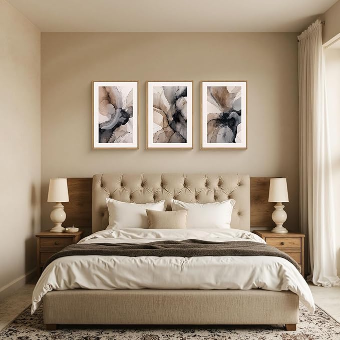 Celestdeco Large Abstract Neutral Framed Canvas Wall Art,Watercolor Black Ink Wall Decor,Modern Beige Brown Prints,Minimalist Line Artwork for Living Room,Bedroom,Dining Room,Office-16 x24 x3