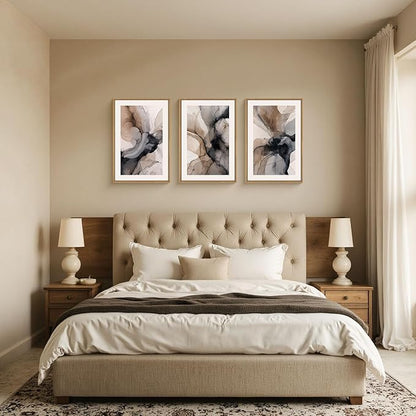 Celestdeco Large Abstract Neutral Framed Canvas Wall Art,Watercolor Black Ink Wall Decor,Modern Beige Brown Prints,Minimalist Line Artwork for Living Room,Bedroom,Dining Room,Office-16 x24 x3