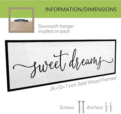 Sweet Dreams Wall Decor Above Bed Sign 24''×10'' Large Wood Framed Master Bedroom Guest Room Sweet Dreams Signs Farmhouse Rustic Wall Art Decoration (Black)