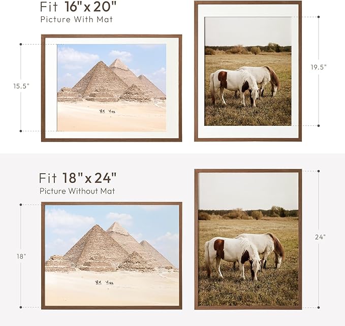 18x24 Wood Poster Frame, 18x24 Solid Oak Picture Frames Matted to 16x20(Openning Size is 15.6x19.6), 24x18 Natural Oak Frame Wall Mounting, (Walnut Set of 3)