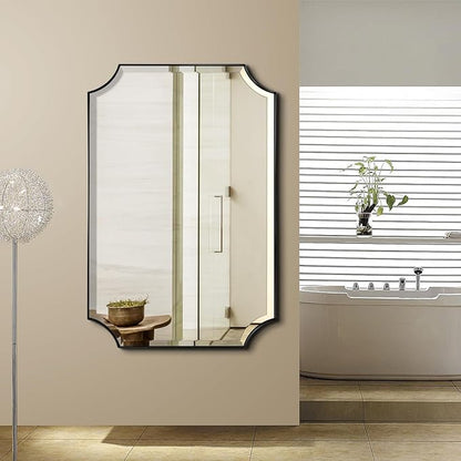 POZINO Rectangle Beveled Mirror, 24"x40" Modern Bathroom Vanity Mirror for Over Sink, Matte Black Rounded Corner Oblong Mirrors for Living Room Bedroom Entryway, Horizontal or Vertical Hanging