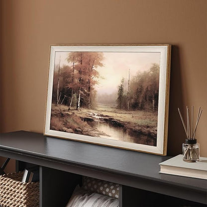 Uniro Vintage Framed Wall Art, Moody Fall Landscape Countryside Oil Painting, Rustic Autumn Farmhouse Wall Decor Canvas Prints Artwork with Antique Frame, Victorian Wall Picture Decor for Gallery Living Room - 12"x16"