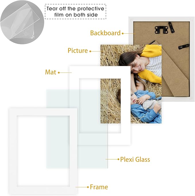 Golden State Art, 6x8 Picture Frame Set of 3 - Matted to 4x6 Photo - Engineered Wood Gallery Frame Set - Wall Mounting or Tabletop Display (White,3 Pack)