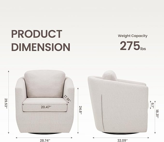 COLAMY 360° Swivel Accent Chair No-Sag Foam & Sturdy Metal Base, Fully Assembled Living Room Armchair with Pillow, Swivel Accent Single Sofa for Bedroom Living Room, Reading Room, Beige