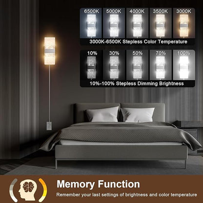 GOODATE Plug in Wall Sconces with Adjustable 3000K-6500K Colors & 10%-100% Brightness, Sconces Wall Decor Set of 2 with Remote Control, 12W Acrylic LED Plug in Wall Light (2 Pack, Corrugated Finish)