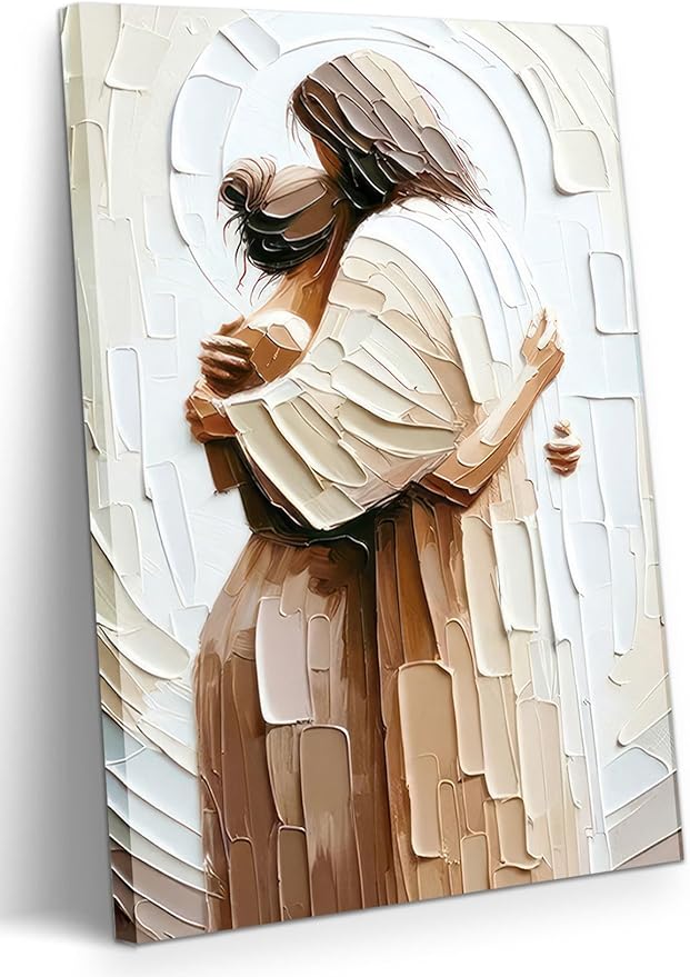 Jesus Embracing Woman Canvas Wall Art, Safe in His Arms Pictures Canvas Print Posters Wall Decor, Christian Wall Art Home Decor for Living & Prayer Room 12x16 inch Framed