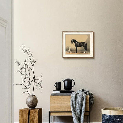 uniro Vintage Framed Wall Art, Vintage Dog and Black Horse Canvas Art Prints Painting, Antique Animal Farm Poster for Nursery Wall Decor, Rustic Horse Aesthetic Picture for Bedroom, Gallary, Living Room, Office,Desktop Decor - 10x12Inch