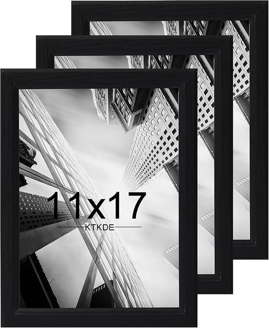 KTKDE 11x17 Picture Frame Set of 3,Black Wooden frames, Vertical & Horizontal Wall Hanging for Wall Display,Studio Gallery Photo Frame for Photos, Posters & Art Prints