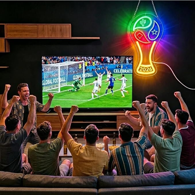 2026 Soccer World Cup Neon Signs - Dimmable LED Trophy Neon Lights with Hanging Chains & Hooks, 2 PCS Soccer Fan Wall Decor for Sports Bar, Man Cave, Game Room, Party Supplies