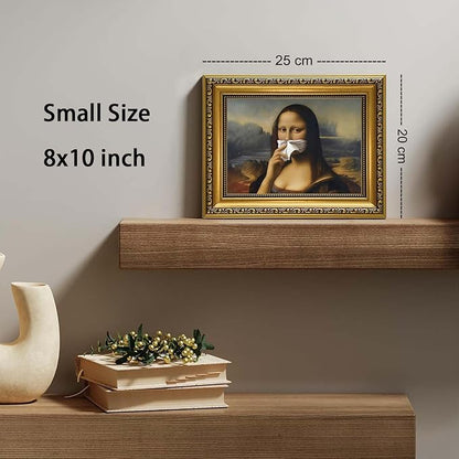 YD&YZY Gold Framed Funny Bathroom Wall Art Mona Lisa Humor Amusing Toilet Art Pinching Nose Wall Decor Vintage Unique Art Painting Picture Print Whimsical Bathroom Restroom 8x10 inch Small Framed