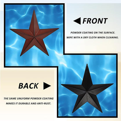 VIVICOMFY 15.5" 2Pcs Metal Barn Stars,Indoor or Outdoor Texas Stars Art,Red Black Rustic Vintage Western Country Farmhouse Home Wall Decor