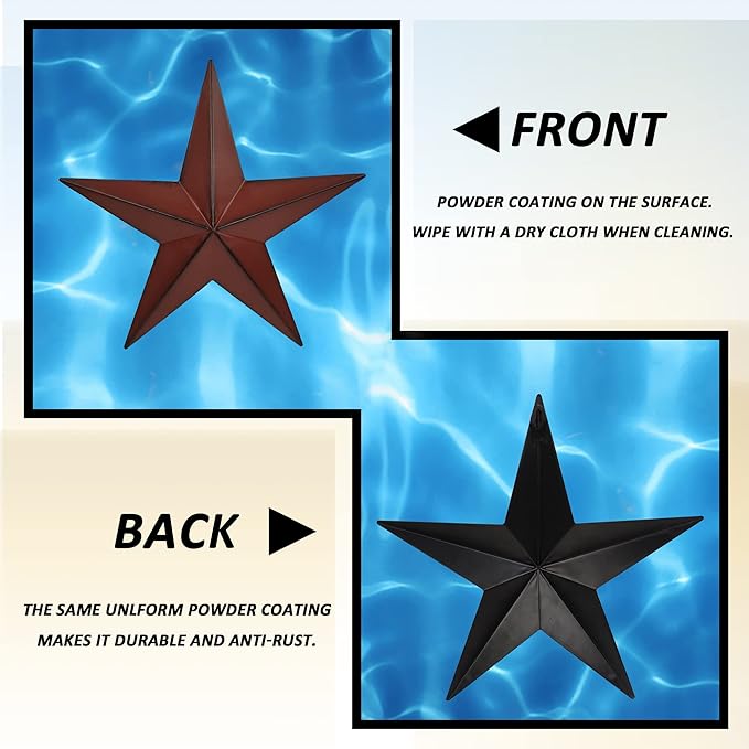 VIVICOMFY 6"（6pieces Red Black Barn Star Texas Stars Art-Metal Stars for Outside Rustic Vintage Western Wall Decor Country Home Farmhouse Wall Decorations