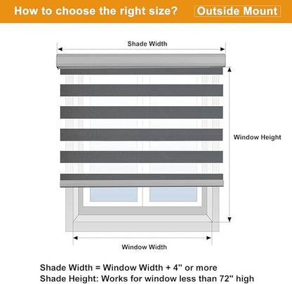 Persilux Cordless Zebra Blinds for Windows (58" W X 72" H, Grey) Free-Stop Roller Windows Shades Dual Layer Light Control for Day and Night, Light Filtering Sheer Shades for Home