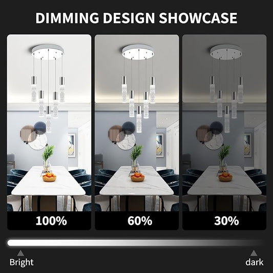 OKELI 5-Light Pendants Light for Kitchen Island Dining Room, 6000K Bubble Crystal Modern LED Kitchen Hanging Lights, 30W Chrome Pendant Lighting Fixture, Round