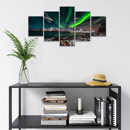 Canvas Art Home Decor Green Northern Lights Over an Ocean Filled with Rocks Canvas Wall Art Print Southcentral Alaska Framed Artwork Canvas Printing Framed Home Decor Ready to Hang(70Wx40H)