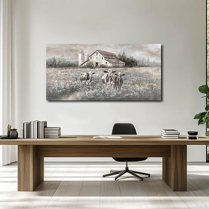 Cow Wall Printings Posters Animal Pictures Wall Art Black and White Wall Decorations for Dining Room Bedroom Office 24×48 Inch Nature Room Decor