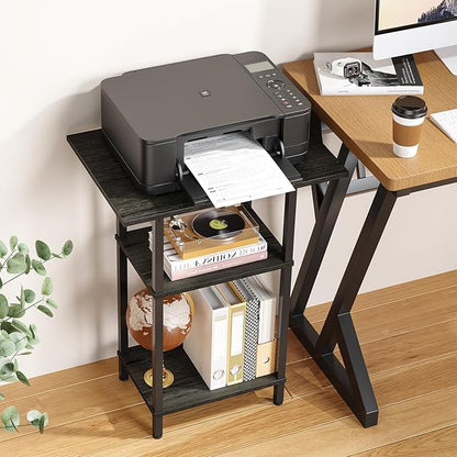 Asgolion Tall End Table with Charging Station, Skinny Nightstand with USB Ports and Outlets, 3 Tier Narrow Side Table with Storage for Bedroom, Living Room, Office, Carbon Gray