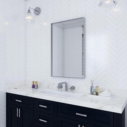 VocalStar Silver Bathroom Mirror for Wall, 24 x 32 Inch Square Corner Rectangle Nickel Metal Framed Bathroom Vanity Mirrors, 1/4-inch Shatterproof Glass | Ultra-Flush Hanging