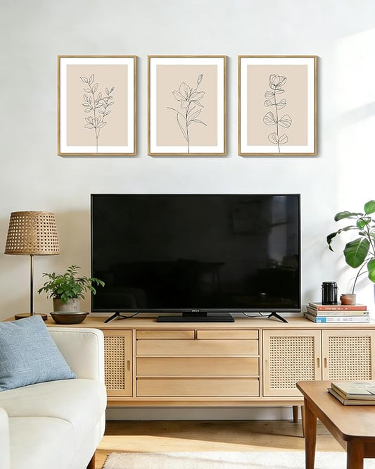 Drsoum Black Line Flower Wall Art Vintage Floral Minimalist Wall Hanging Decor Bohemain Botanical Prints Artwork for Office Dining Room Hallway 11x14in Natural Framed