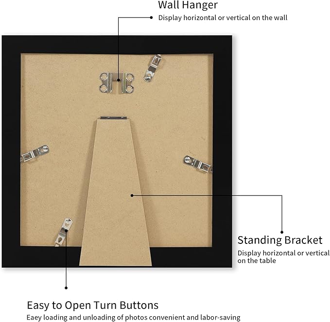 iRahmen 8x8 Picture Frame with Mat 6x6 - High Definition Real Glass Wooden Photo Frames for Tabletop Display and Wall Mounting (Pure Black, Set of 2)