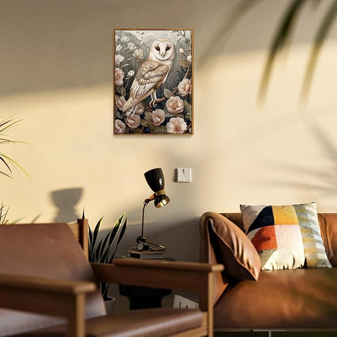 Djmwtb Framed Wall Art Vintage Wall Decor Owl Canvas Art Wildlife Pictures Floral Paintings Forest Prints Nature Artwork for Bedroom Living Room