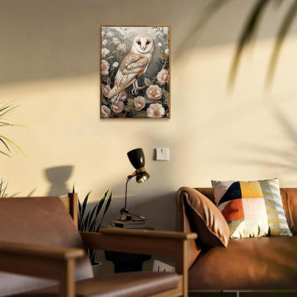 Djmwtb Framed Wall Art Vintage Wall Decor Owl Canvas Art Wildlife Pictures Floral Paintings Forest Prints Nature Artwork for Bedroom Living Room