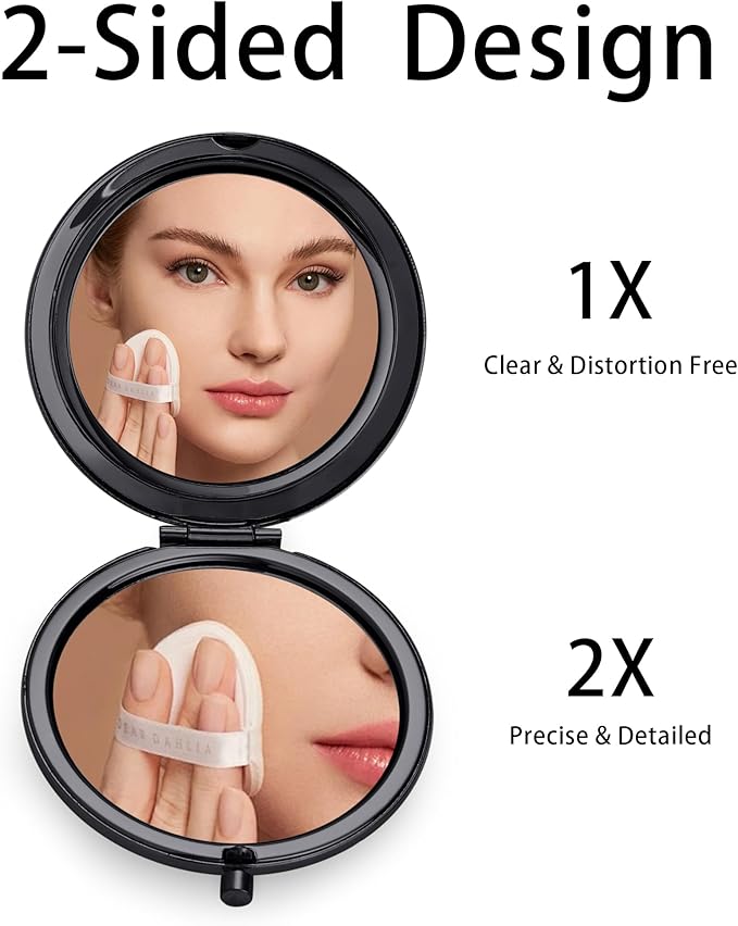 Compact Mirror for Purse, Metal Round Shell, Double-Sided 1X/2X Magnifying, Portable Travel Small Makeup Mirror, Mini Pocket Mirror, Black, 24 Packs