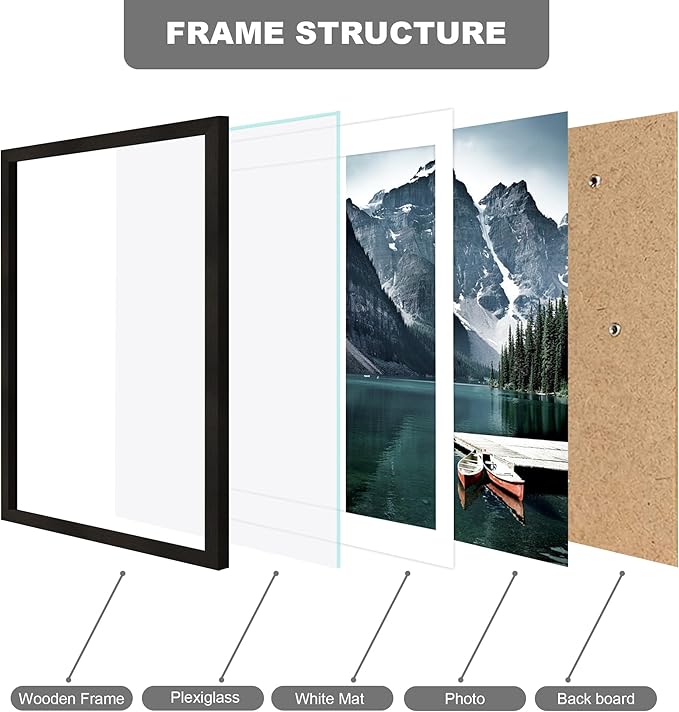 Hongkee 12x16 Picture Frame Set of 3 - Display 11x14 Photo with Mat or 12 x 16 Poster without Mat, Wall Mounting Horizontal and Vertical, Black
