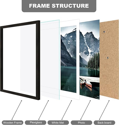 Hongkee 12x16 Picture Frame Set of 3 - Display 11x14 Photo with Mat or 12 x 16 Poster without Mat, Wall Mounting Horizontal and Vertical, Black