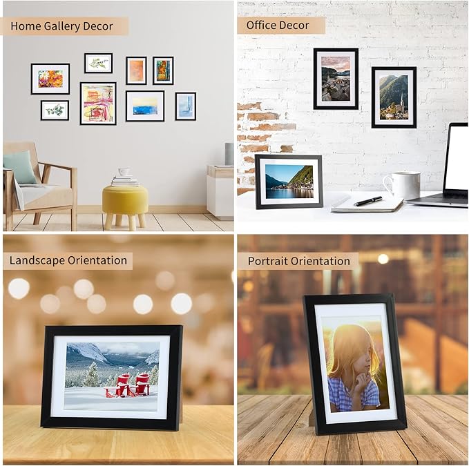 Giftgarden 4x6 Picture Frame Set of 10, Matted to 3.5x5 Photos with Mat or 6x4 Pictures without Mat, Multi Black Frames for Tabletop Wall Display
