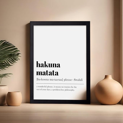 Poster Master Typography Poster - Dictionary Print - Hakuna Matata Definition, Wonderful Phrase, No Worries, Funny, Motivational - Gift for Kids, Friend - Wall Decor for Home, 16x20 Black Framed