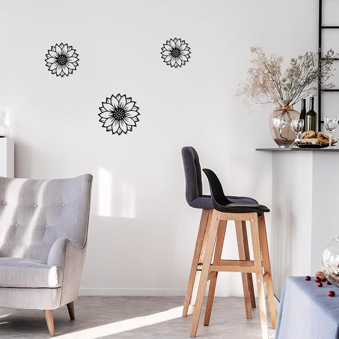 Vineland Metal Sunflower Wall Art, Set of 3 Black Minimalist Floral Decor, Rustic Farmhouse Farmhouse Decoration for Living room Bathroom Bedroom Dining Room - Housewarming Gifts