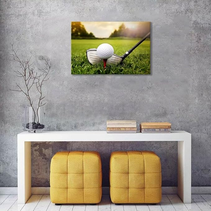 Golf Canvas Wall Art for Gym Room Golf Posters Golf Course Wall Decor for Living Room Bedroom Home Decorations Wall Decor Framed Artwork Ready to Hang(18''H x 24''W)