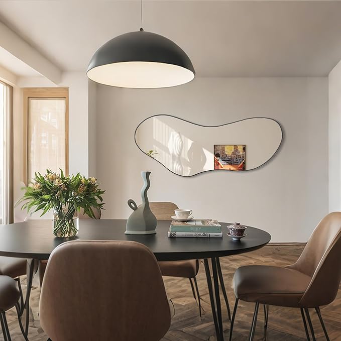 Irregular Frameless Mirror, 47.25"x20.8" Asymmetrical Aesthetic Wall Mirrors, Modern Organic Shape Mirrors for Living Room Bedroom Entryway Hallway, Horizontal or Vertical Hanging