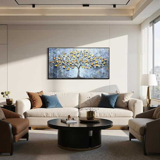 SERIMINO Tree of Life Wall Art, Large Wall Decor, Black Framed Wall Art, Nature Navy Tree Painting, Modern Abstract Canvas Prints, Big Pictures for Living Room Bedroom Office Home Decoration 20"x40"