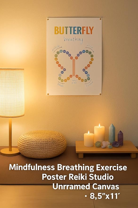 ajdvart Mindfulness Breathing Exercise Poster, Calm Down Corner & Classroom Decor, Breathing Exercise Poster for Therapy Office & Mental Health Wall Art Educational Tool Unframed Canvas 8.5"x11"