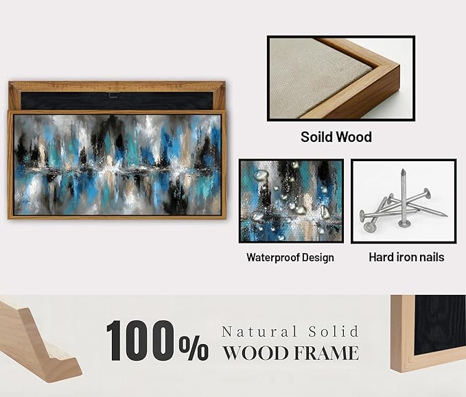 Abstract Blue and Grey Wall Art Framed Vintage Wall Decor Modern Artwork Prints for Living Room Minimalist Black and White Fantasy Lines Pictures Artwork Office Kitchen Bedroom Home Decorations 30x57.8"