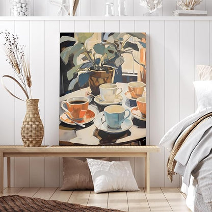 GELDSTEI Framed Coffee Wall Art, Vintage Cafe Aesthetic Picture, Cafe Bar Wrapped Canvas Artwork, Retro Coffee Poster Print, Modern Rustic Wall Decor for Kitchen Dining Room Ready to Hang 16x24 Inch
