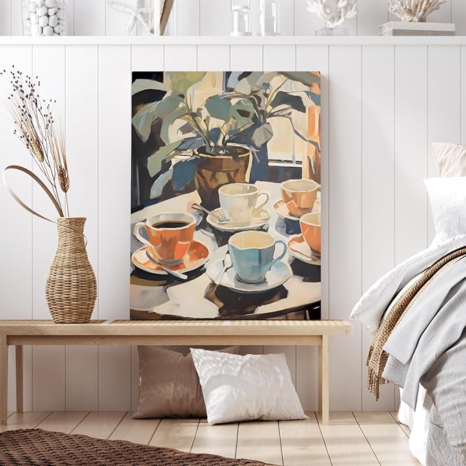 GELDSTEI Framed Coffee Wall Art, Vintage Cafe Aesthetic Picture, Cafe Bar Wrapped Canvas Artwork, Retro Coffee Poster Print, Modern Rustic Wall Decor for Kitchen Dining Room Ready to Hang 12x16 Inch