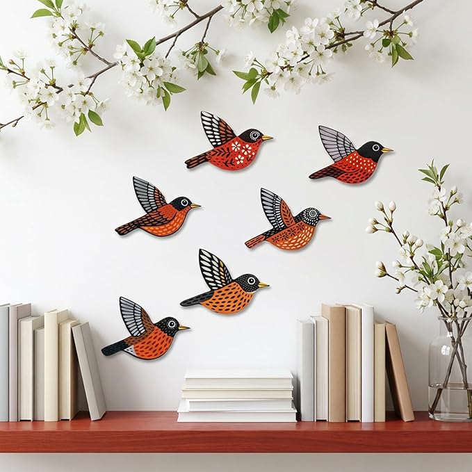 ARTINRENAISS Wooden Flying Birds Wall Decor, Scandinavian Rustic Wall Art Set Housewarming Gifts, 6 Pack Boho Birds Hanging Sign for Living Room, Bedroom, Kitchen
