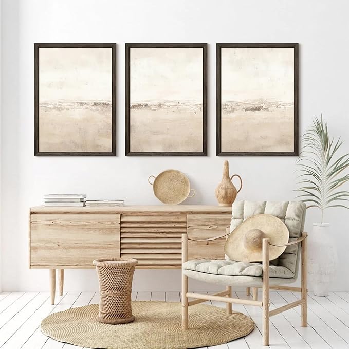 Baccone Beige Abstract Wall Art Set of 3 Neutral Canvas Wall Art Prints Boho Abstract Picture Modern Abstract Art Wall Decor Minimalist Artwork for Living Room Bedroom Decor 16x24 Inch Wood Framed