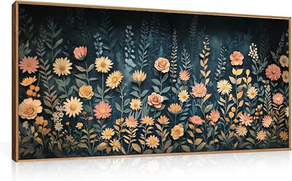 HPNIUB Moody Dark Wildflowers Framed Wall Art Set,Modern Botanical Floral Wall Decor,Dark Blue Colorful Flower Vibrant Printing,Nature Spring Flower Artwork for Living Room, Bedroom,Office-20''x40''