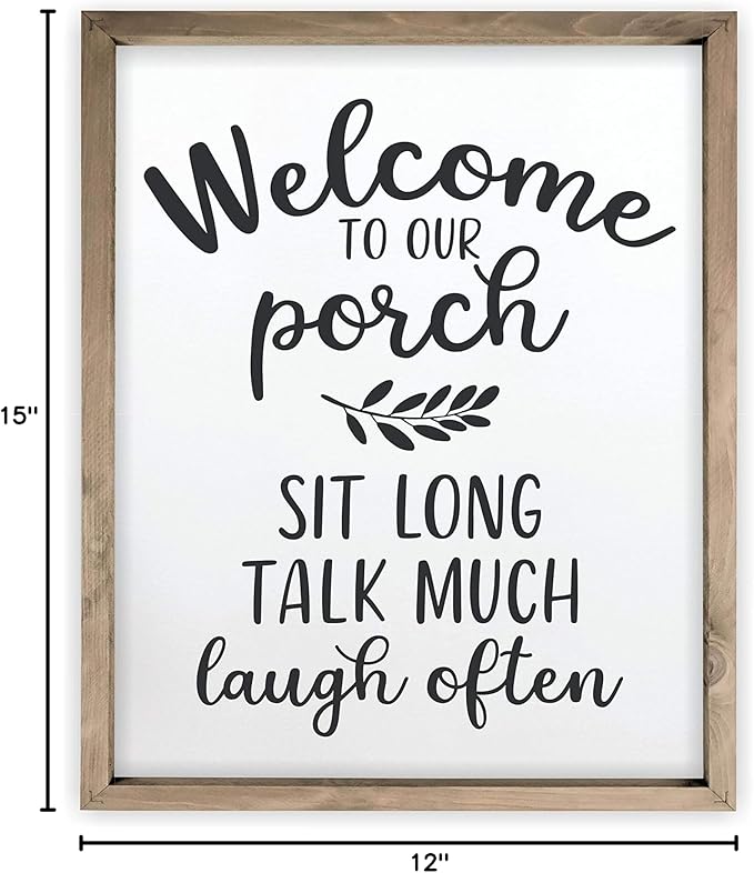 Welcome To Our Porch Framed Rustic Farmhouse Wall Sign 12x15