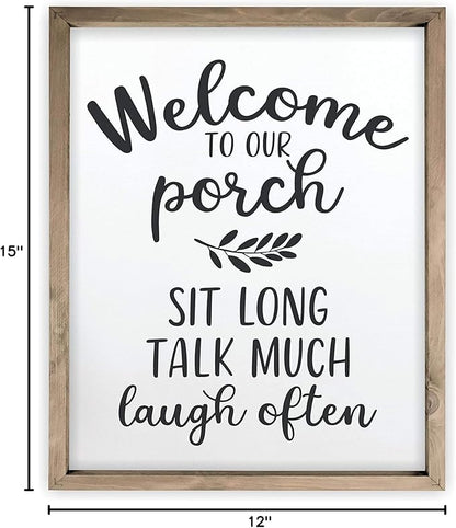 Welcome To Our Porch Framed Rustic Farmhouse Wall Sign 12x15
