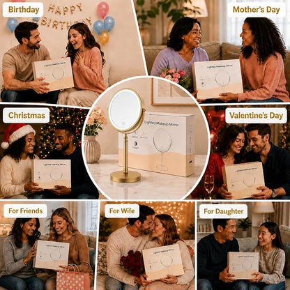 DEIOVWXS Makeup Mirror, 3000mAh Rechargeable Double-Sided Magnifying Vanity Mirror with 3 Colors, 1X/10X, Adjustable Brightness, Gifts for Mom, Mothers Day, Women, Wife, Girls, Dorm Room Essential