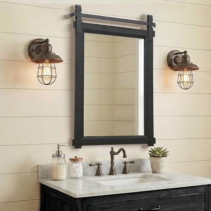 Besdomus Black Bathroom Farmhouse Mirror: 24"x36" Barn Door Rustic Solid Cedar Wood Frame - Wall Vanity Mirror for Bathroom Over Sink/Entryway/Living Room - Home Decor for Modern Farmhouse Enthusiast
