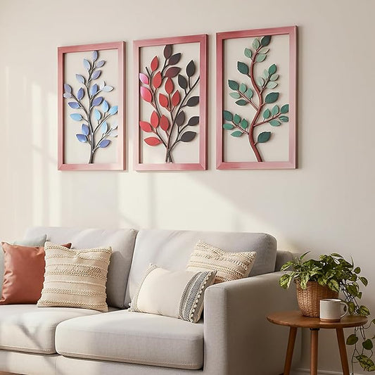 Newinhome Metal Tree Leaf Wall Decor 3 Pack, 3D Metal Leaf Boho Wall Art, Boho Wall Decor, Olive Branch Wall Art, Rustic Decor for Living Room, Bedroom, Kitchen and Bathroom, Housewarming Gifts
