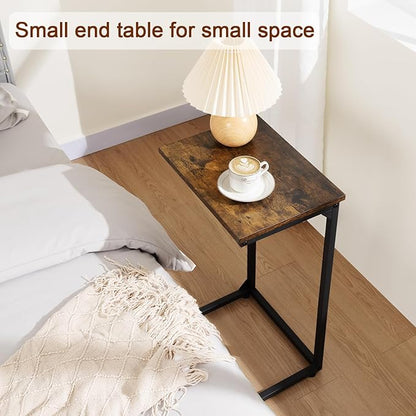 AMHANCIBLE C Shaped End Tables Set of 2, Couch Side Tables that Slide Under Sofa, TV Trays for Living Room, Bedroom, Small Space, Rustic Brown, HET02BBR